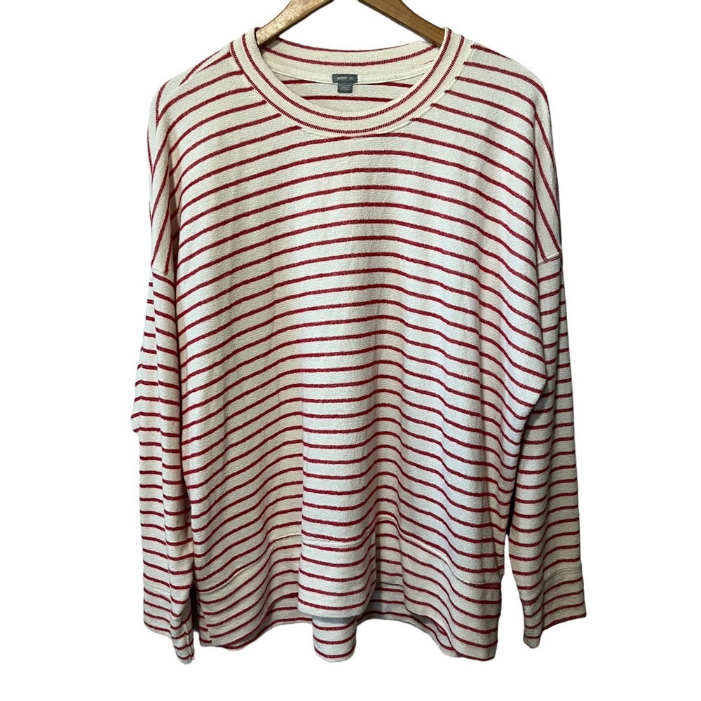 Aerie Terry Top Lagenlook Boxy Slouchy White Red Striped Knit Casual Coastal L